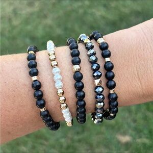 Elegant Black and Gold Beaded Bracelet Set